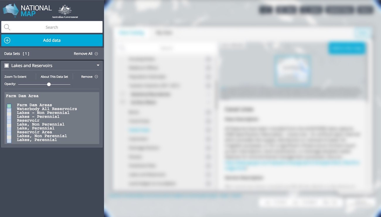 screenshot of the NationalMap Data Workbench